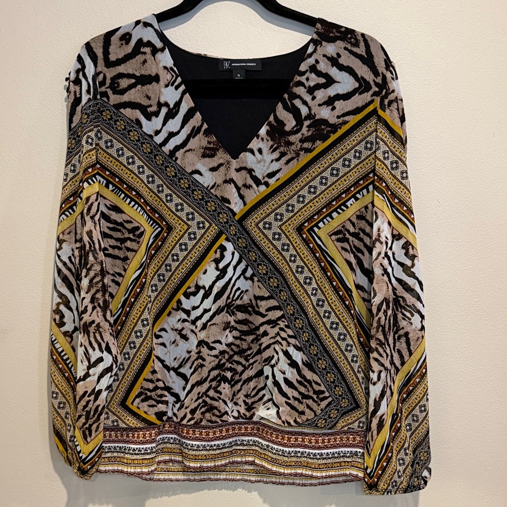 INC International Concepts Zebra and Print Blouse Mob Wife Cruise